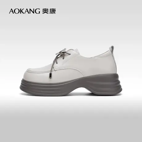 【门店发货】奥康女鞋 2024春季新款潮流百搭厚底乐福鞋小皮鞋图片
