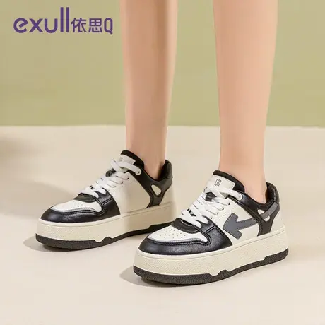 exull/依思Q黑白混搭小白鞋女款2023冬季新款百搭运动休闲女单鞋商品大图