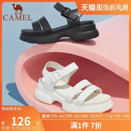 骆驼女鞋2023年夏季新款百搭一字带厚底休闲两穿凉拖鞋女外穿凉鞋图片