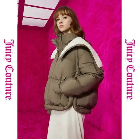 Juicy Couture橘滋23初秋冬款雪顶泡芙logo拉链毛绒领连帽羽绒服商品大图