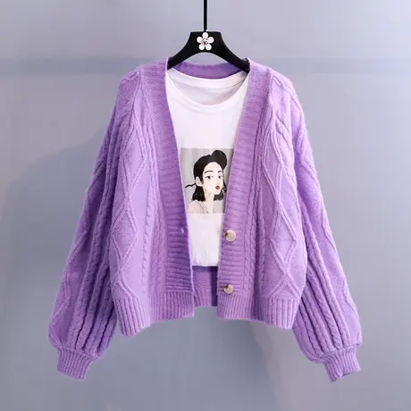 慵懒风针织毛衣开衫外套女2023秋冬新款韩版宽松麻花短款外搭上衣图片