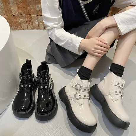 永希炸街马丁靴女秋冬2022年新款松糕厚底短靴网红ins显腿长女靴商品大图