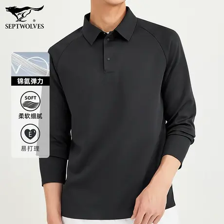 Q【商场同款】七匹狼长袖T恤秋季男士宽松体恤翻领休闲打底POLO衫商品大图