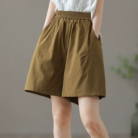 dza 高腰显瘦纯棉运动短裤女士夏季薄款阔腿宽松裤休闲直筒五分裤商品大图