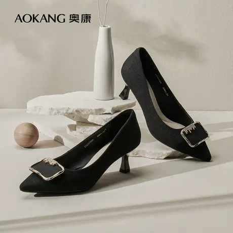 【门店发货】奥康女鞋 春新款时尚休闲尖头通勤高跟鞋女图片