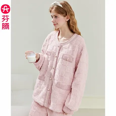 芬腾女士睡衣秋冬季珊瑚绒套装加绒加厚宽松保暖法兰绒大码家居服商品大图