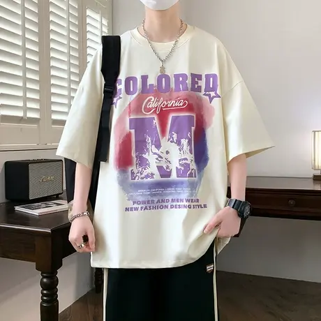 短袖t恤男夏季青少年男生半袖体恤初中高中学生潮牌帅气夏装上衣商品大图