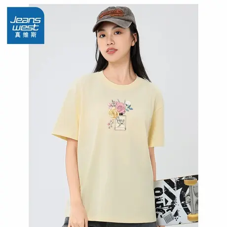 XC真维斯女装2025夏季新款 潮流时尚韩版个性印花宽松纯棉短T商品大图