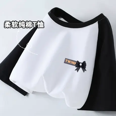 JR真维斯撞色纯棉短袖t恤女2025新款春夏简约宽松上衣通勤衣服女商品大图