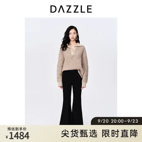 DAZZLE地素奥莱秋翻领慵懒风镂空串珠圈圈羊驼毛混纺软糯毛衣女商品大图