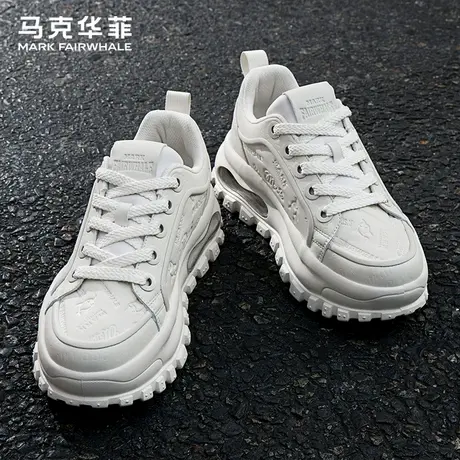 马克华菲真皮小白鞋男2025夏季透气休闲鞋气垫运动鞋厚底增高男鞋商品大图