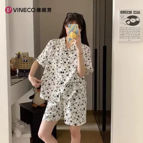 Vineco/维妮芳夏季睡衣女款翻领开衫短袖碎花家居服套装YX5508商品大图