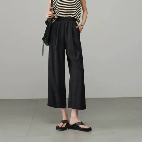 娅丽达日韩亚麻窄版阔腿裤女休闲裤子2025新款夏季女裤宽松直筒裤商品大图