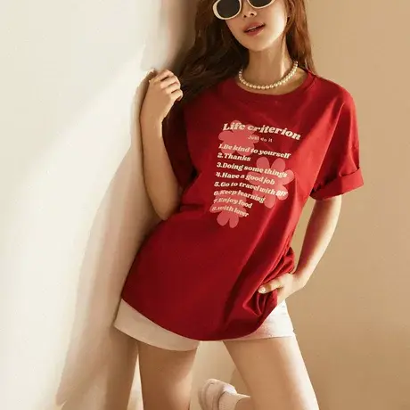 桔熊夏季休闲甜美宽松t恤女亲肤印花中长款上衣胖妹妹大码AB18727商品大图