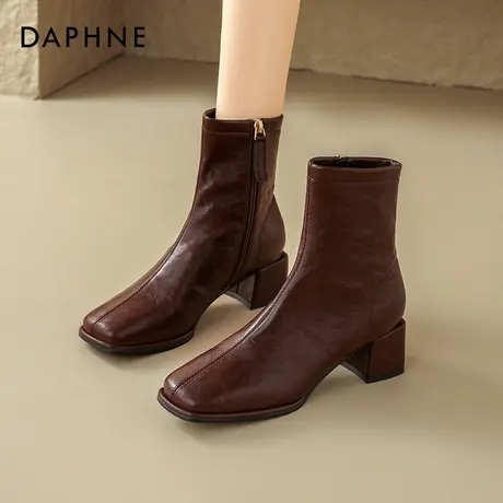 达芙妮棕色马丁靴女2025新款夏季法式气质高跟瘦瘦靴切尔西短靴商品大图