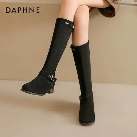 达芙妮黑色骑士长筒靴女2025秋季新款高级绒面瘦瘦靴气质弹力袜靴商品大图