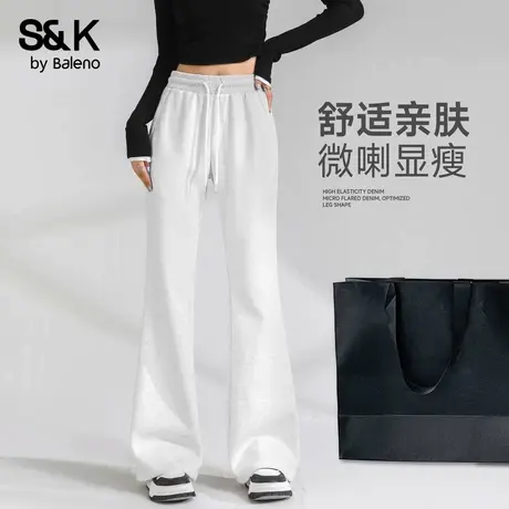 班尼路S&K系列微喇休闲裤女秋季新款高腰喇叭运动卫裤宽松阔腿裤Q商品大图