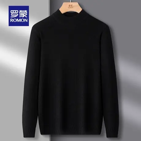 罗蒙男士商务百搭圆领长袖针织衫2025秋季新款时尚纯色保暖毛衣男商品大图