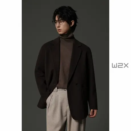 w2x秋冬季重磅950g双面羊毛呢宽松落肩西装百搭休闲西服外套单件商品大图