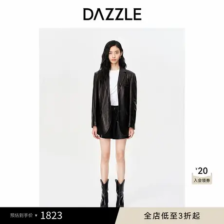 DAZZLE地素奥莱复古黑色绵羊皮极简高级感西装皮衣外套女图片