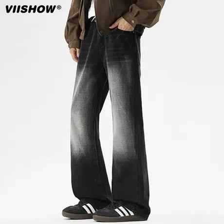 VIISHOW牛仔裤男2025秋新款重工手磨水洗马骝青少年宽松直筒裤子商品大图