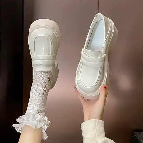 白色复古2025新厚底乐福鞋女英伦风小皮鞋一脚蹬单鞋百搭休闲鞋女商品大图