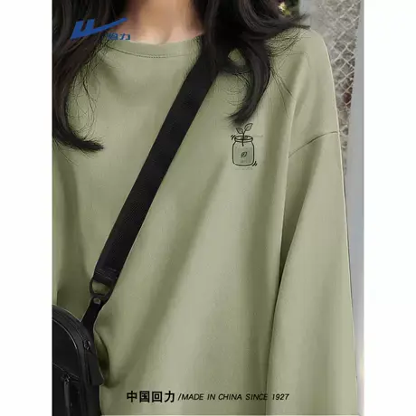 回力长袖t恤女2025新款秋季圆领打底衫韩系慵懒松弛感宽松上衣潮A商品大图