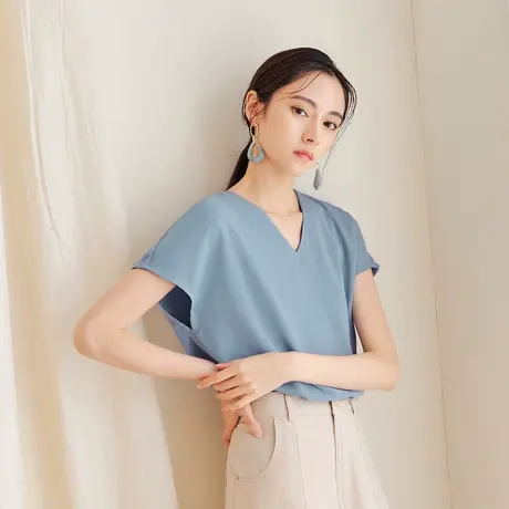 桔熊夏季通勤气质凉爽v领连袖宽松雪纺衫胖妹妹上衣女大码AB17291图片