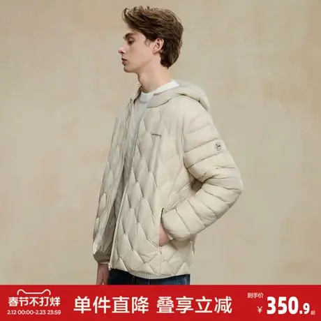 唐狮2026秋冬季轻薄款羽绒服男连帽菱格短款保暖鸭绒羽绒外套潮流商品大图