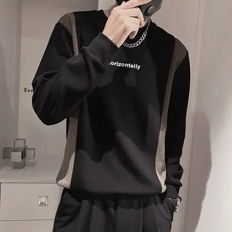 卫衣男秋季撞色拼接ins个性潮牌字母上衣长袖日常打底衫休闲外套商品大图