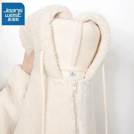 VR真维斯加绒外套女秋冬季2023新款连帽颗粒绒开衫女款羊羔绒卫衣图片