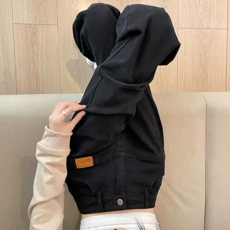 加绒黑色阔腿牛仔裤女2023年秋冬新款高腰美式宽松加厚拖地直筒裤商品大图