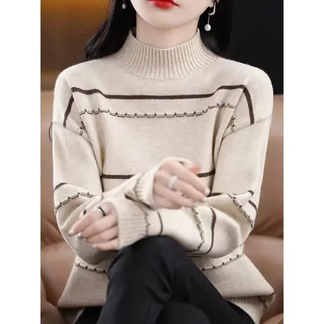 今年流行的漂亮毛衣女款2023新款秋冬内搭宽松外穿半高领打底衫女图片