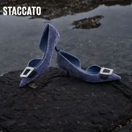 思加图新款海百合水钻法式单鞋气质优雅高跟鞋女EDK53CQ3图片