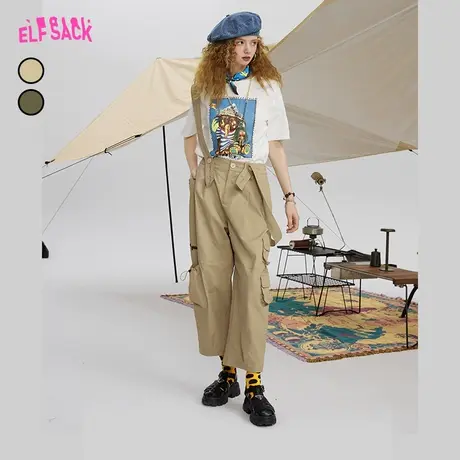 妖精的口袋可拆卸背带裤女2024春秋新款九分裤宽松阔腿休闲裤子潮商品大图