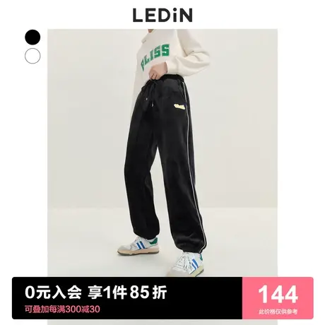 乐町双面绒休闲裤2023春季宽松时尚束腿裤加厚运动裤女设计感卫裤图片