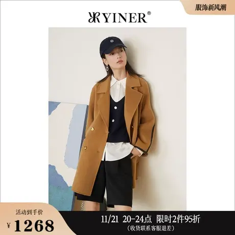 YINER音儿线上专选女装冬季双排扣羊毛混羊绒双面呢大商品大图
