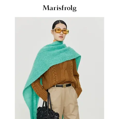 【厚实针织毛衣】玛丝菲尔冬季蜜糖棕扭花茧型宽松落肩毛衣商品大图