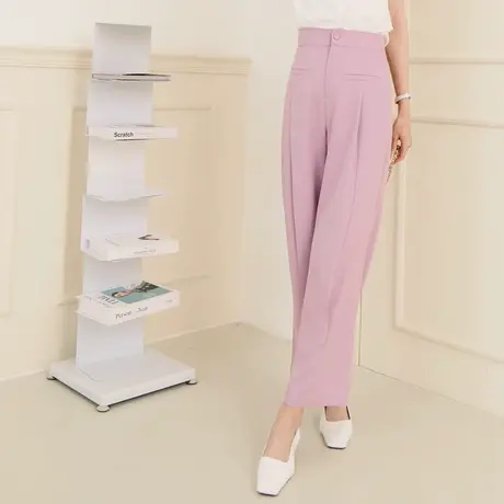 桔熊春秋季通勤纯色高腰后松紧设计打褶直筒西装裤子女大码BA7012图片