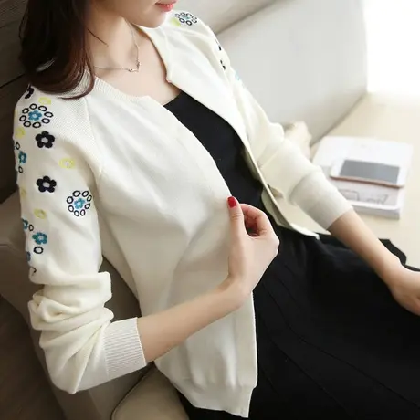 针织衫女开衫外搭春秋装刺绣短外套女装韩版毛衣宽松秋季披肩薄款图片