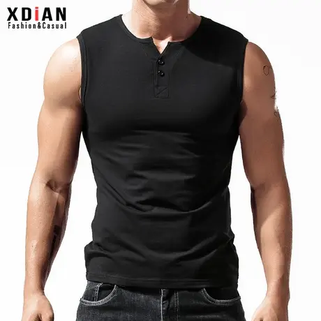 宽肩背心男士亨利领无袖t恤纯棉打底紧身修身运动坎肩夏季亨利衫商品大图