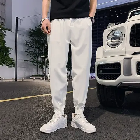 白色裤子夏季新款束脚小西裤痞帅高级感宽松休闲男裤潮流薄款韩版商品大图