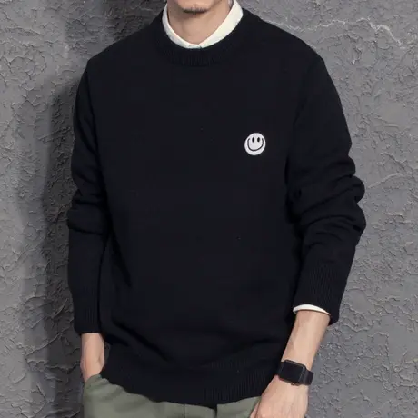 毛衣男士圆领2021冬装新款韩版笑脸潮流针织衫毛线衣男保暖打底衫商品大图