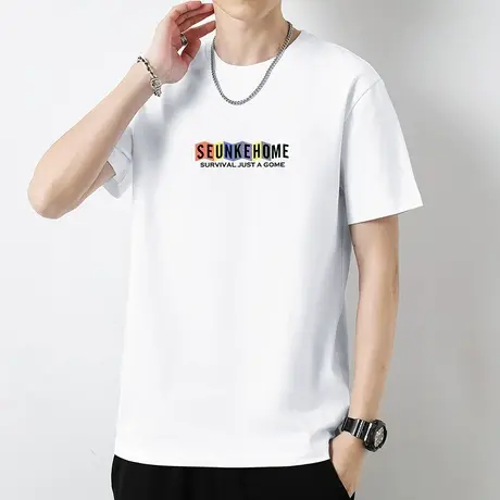 重磅纯棉短袖t恤男夏季宽松圆领上衣服液氨长绒棉打底衫半袖体恤商品大图