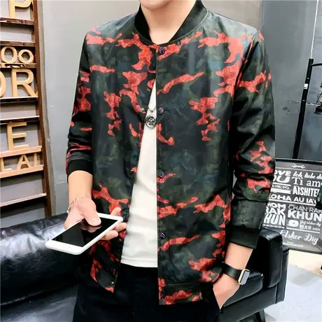 2023春秋季新款男士休闲外套韩版潮流修身夹克男迷彩秋装潮牌衣服商品大图