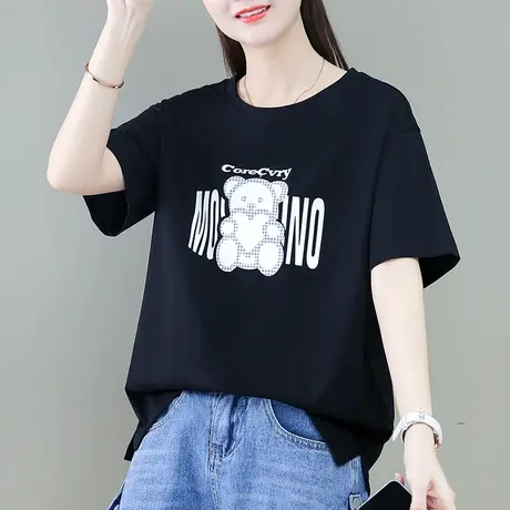 宽松纯棉t恤女夏装2023年新款可爱小熊上衣洋气百搭半袖体恤小衫商品大图