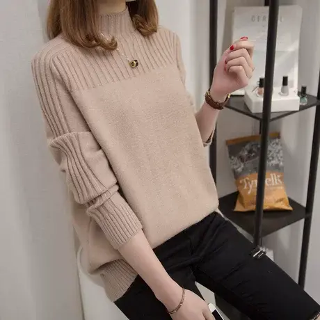 纯色半高领毛衣女2025年春季新款宽松加厚长袖内搭针织打底衫上衣商品大图