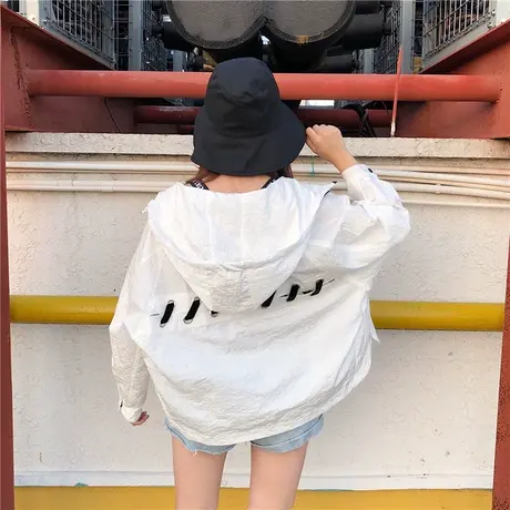 透气防晒衣女ins潮长袖短款开衫外套2021新款夏季薄款外搭带帽服商品大图