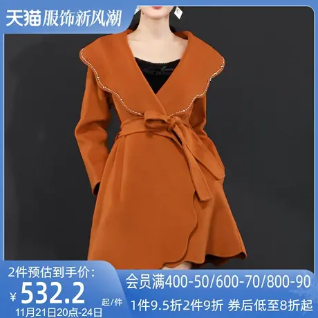 AUI高级感小个子毛呢外套女2023冬季新款红色设计感短款呢子大衣图片