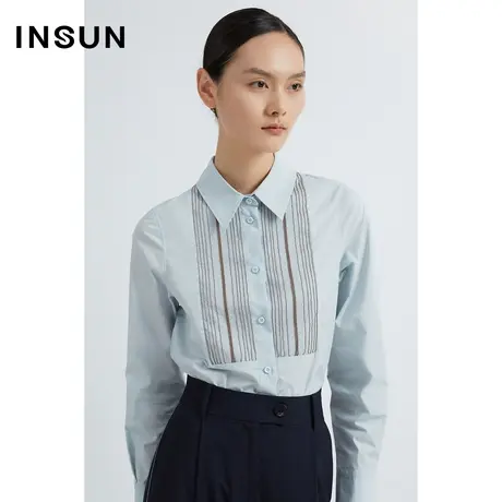 INSUN恩裳奥莱2023春季弹力平纹棉金属链条衬衫图片